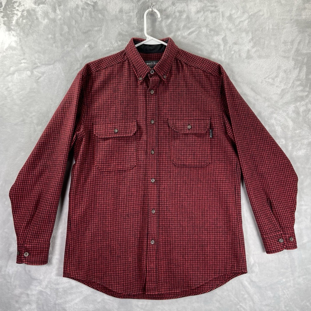 Woolrich Shirt men's Medium Button Down Flannel Wool Nylon Red Buffalo Plaid